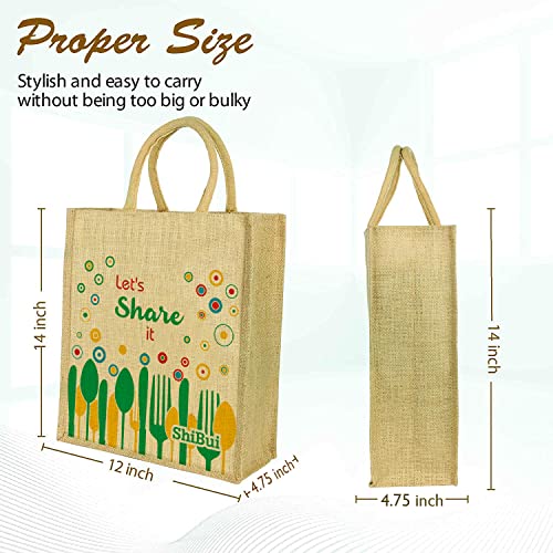 SHIBUI Eco reusable print jute cloth Carry lunch tiffin bag with zip Reinforced Handle for men women, Multicolour (Letshare,1) - Image 5
