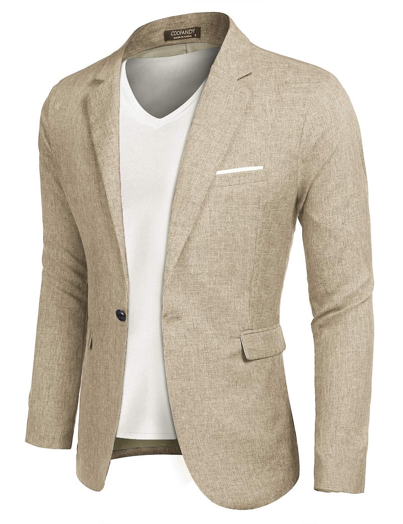 COOFANDY Men's Blazer Casual Sport Coats Slim Fit One Button Suit Jacket Lightweight Sports Jacket (Light Khaki,Medium) - Image 1