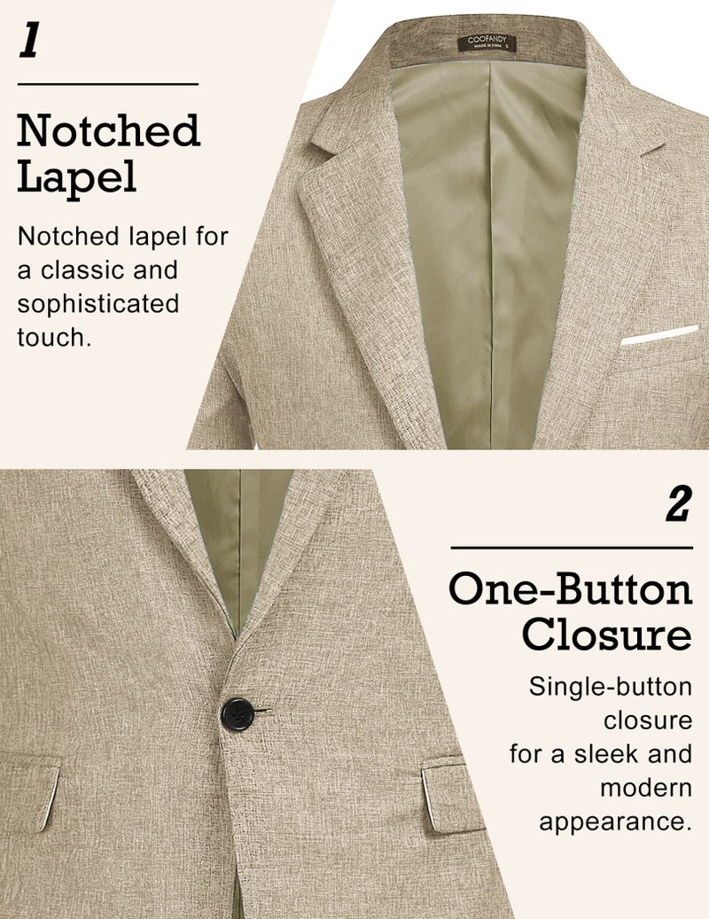 COOFANDY Men's Blazer Casual Sport Coats Slim Fit One Button Suit Jacket Lightweight Sports Jacket (Light Khaki,Medium) - Image 3