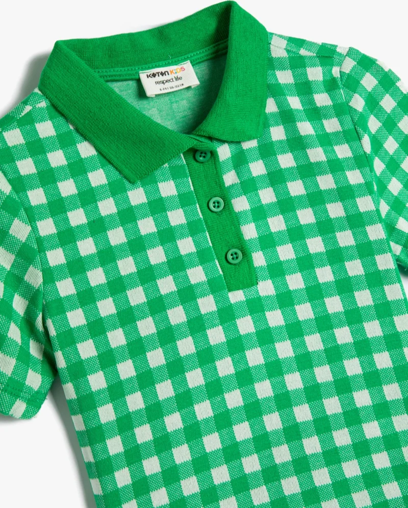 KOTON Polo T-Shirt Crop Short Sleeve Button Detailed Slim Fit