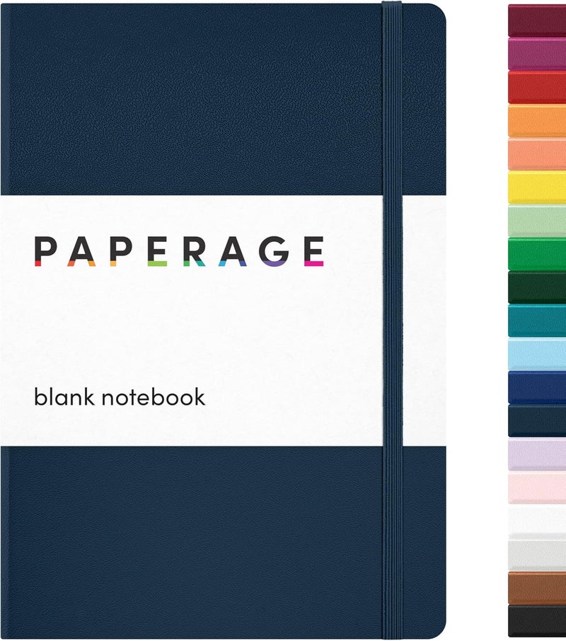ببرج دفتر PAPERAGE الفارغ، (كحلي)، 160 صفحة، متوسط 5.6 بوصة × 8 بوصة - ورق سميك 100 جرام – دفتر يوميات مقوى للعمل، المدرسة، تدوين الملاحظات أو الرسم - Image 1