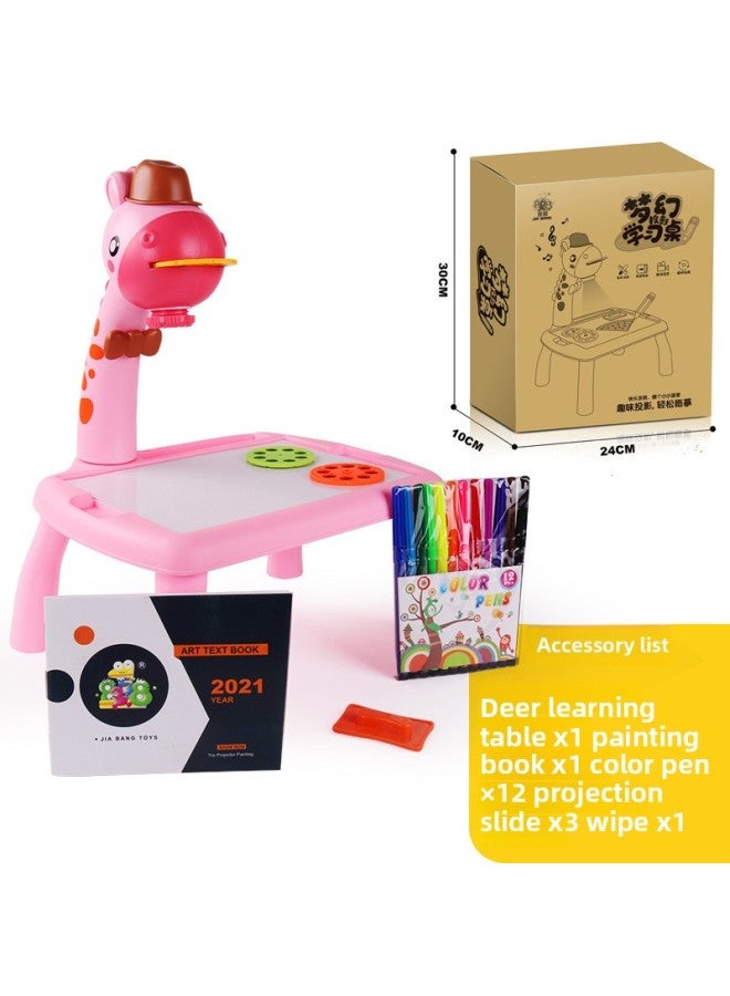 Children's Intelligent Projection Painting Machine Enlightenment Early Education Drawing Board Table Color Drawing Board Baby Graffiti Whiteboard-Color:Pink Giraffe - Image 1