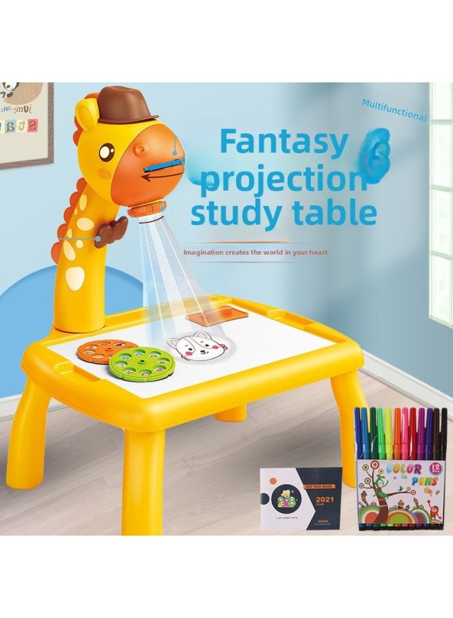 Children's Intelligent Projection Painting Machine Enlightenment Early Education Drawing Board Table Color Drawing Board Baby Graffiti Whiteboard-Color:Pink Giraffe - Image 2