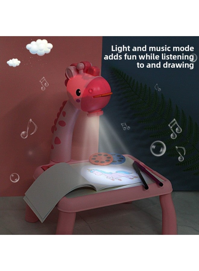 Children's Intelligent Projection Painting Machine Enlightenment Early Education Drawing Board Table Color Drawing Board Baby Graffiti Whiteboard-Color:Pink Giraffe - Image 4