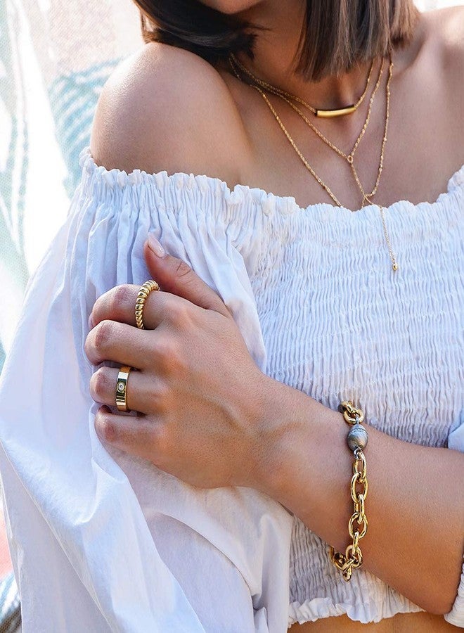 WISTIC 14K Gold Plated Croissant Dome Rings for Women, 316L Stainless Steel Chunky Band Rings, Trendy Twisted Braided Stackable Ring, Statement Jewelry - Image 3