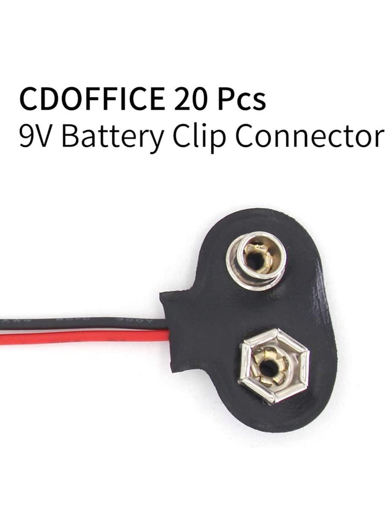 9V Battery Connector, T-Type 9 Volt Buckle  Hard, Leather Long Cable Housing Connection in Student Experiment, or Other Equipment with 9V, Shell Black Red (20 Pack) - Image 3