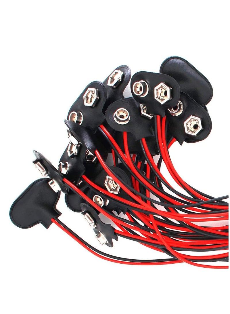 9V Battery Connector, T-Type 9 Volt Buckle  Hard, Leather Long Cable Housing Connection in Student Experiment, or Other Equipment with 9V, Shell Black Red (20 Pack) - Image 2