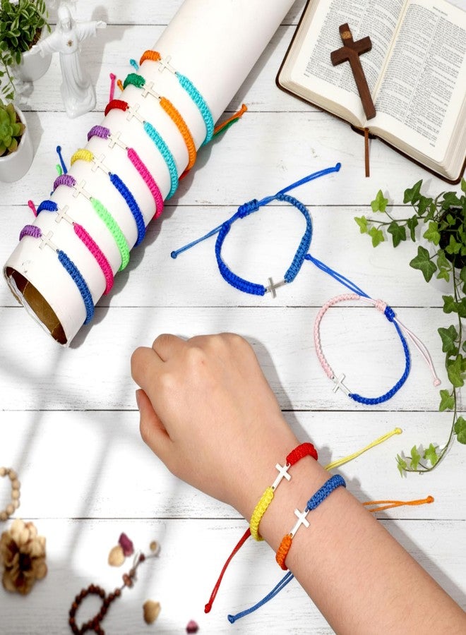 Highergo 120 Pcs Easter Cross Bracelets Colorful Cross Friendship Bracelet for Jesus Christian Handmade Adjustable Rope Gifts - Image 5