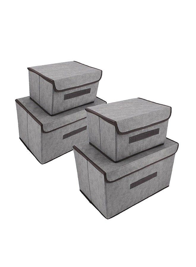 Foldable Fabric Storage Box with Lid Pack Of 4, Multipurpose Closet Organizer Bin with Handle, Dust-Proof Clothes Toy Storage Container, Grey - Image 1