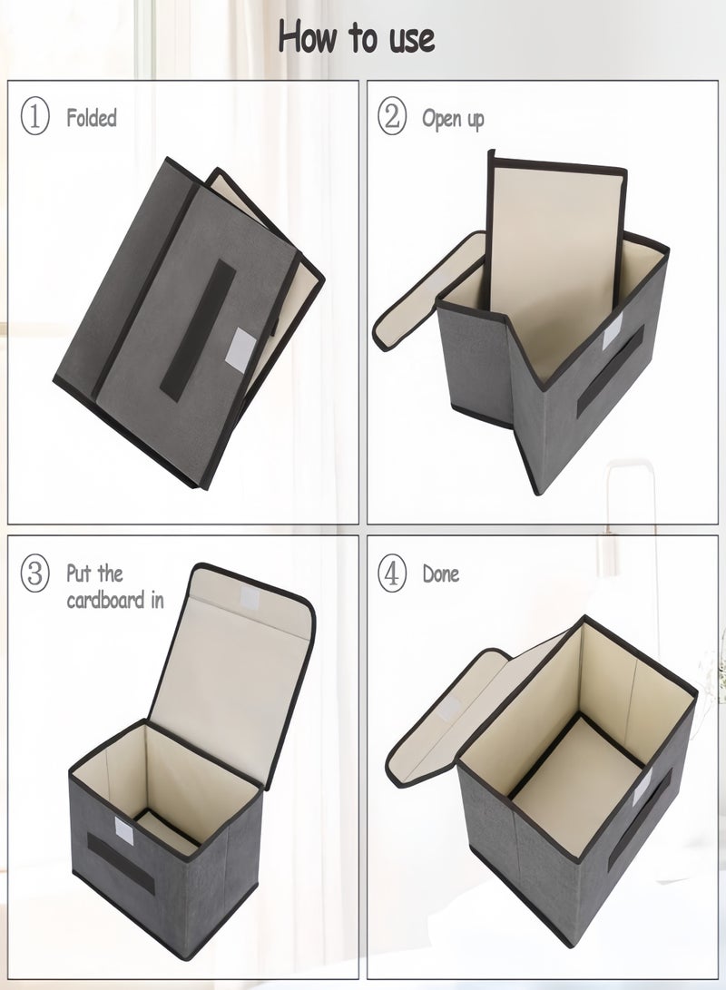 Foldable Fabric Storage Box with Lid Pack Of 4, Multipurpose Closet Organizer Bin with Handle, Dust-Proof Clothes Toy Storage Container, Grey - Image 4