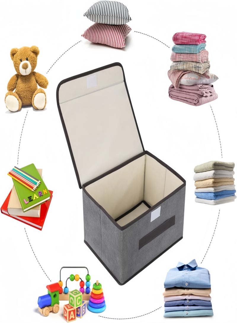 Foldable Fabric Storage Box with Lid Pack Of 4, Multipurpose Closet Organizer Bin with Handle, Dust-Proof Clothes Toy Storage Container, Grey - Image 5