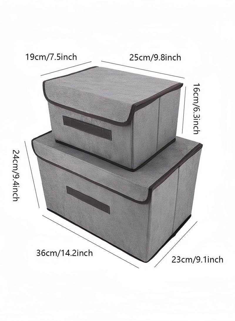 Foldable Fabric Storage Box with Lid Pack Of 4, Multipurpose Closet Organizer Bin with Handle, Dust-Proof Clothes Toy Storage Container, Grey - Image 2