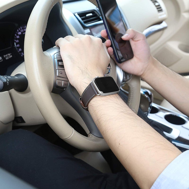 MARGE PLUS Compatible with Apple Watch Band 44mm 42mm 40mm 38mm, Genuine Leather Replacement Band for iWatch Series 6 5 4 3 2 1, SE (Ebony/Silver, 40mm/38mm) - Image 5