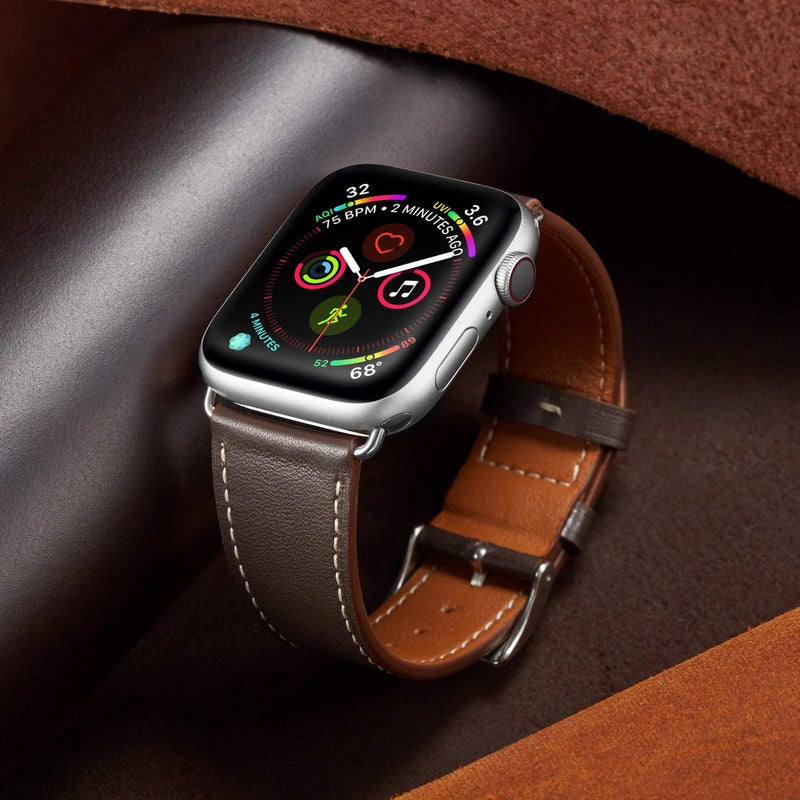 MARGE PLUS Compatible with Apple Watch Band 44mm 42mm 40mm 38mm, Genuine Leather Replacement Band for iWatch Series 6 5 4 3 2 1, SE (Ebony/Silver, 40mm/38mm) - Image 4