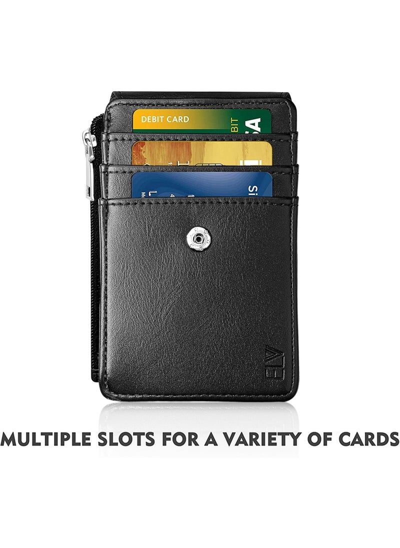 VIUAUAX Badge Holder with Zipper, PU Leather ID Badge Card Holder Wallet with 5 Card Slots, RFID Blocking Pocket and Detachable 20 Inch Neck Lanyard Strap for Offices, School, Driver's Licence (Black)Creative PU Card Case Card Holder, Public Transportation Karaoke Chain Bag, Work Tag, Factory Tag Employee ID Leather Case and Lanyard  - Image 3
