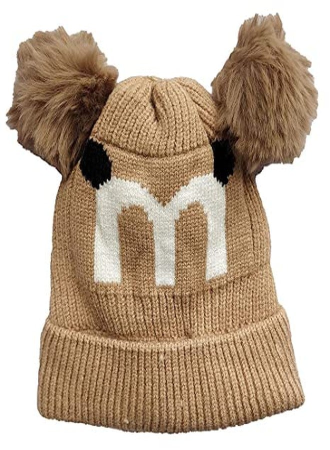 HRBS Boy's and Girl's Warm Winter Woolen Cap with Soft Pom-Pom (Suitable for Age 3-10 Years Old - Free Size) Color:- Brown - Image 4