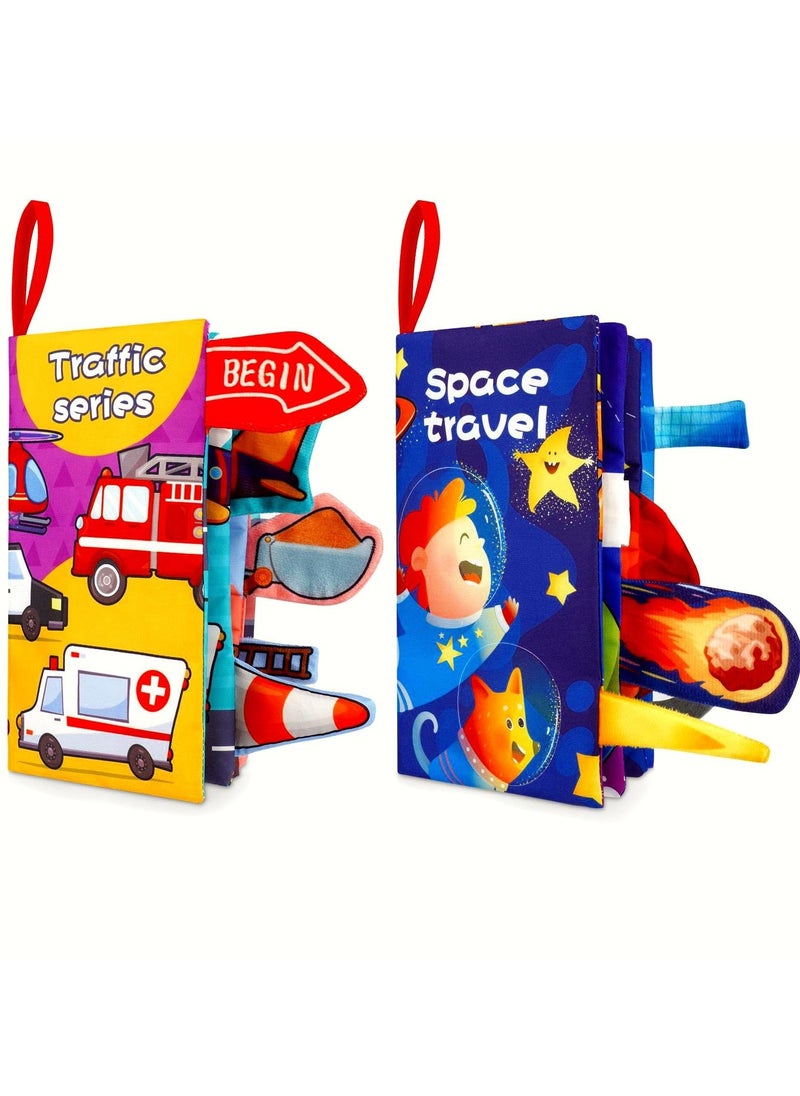 Y&D SYOSI 2 Pcs Baby Books, 3D Touch and Crinkle Books for Soft Cloth Newborn 0-6 Months Toys Sensory Toy  - Image 1