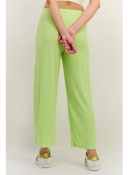 Lefties Women Regular Fit High Rise Ribbed Wide Leg Pants, Light Green  - Image 3