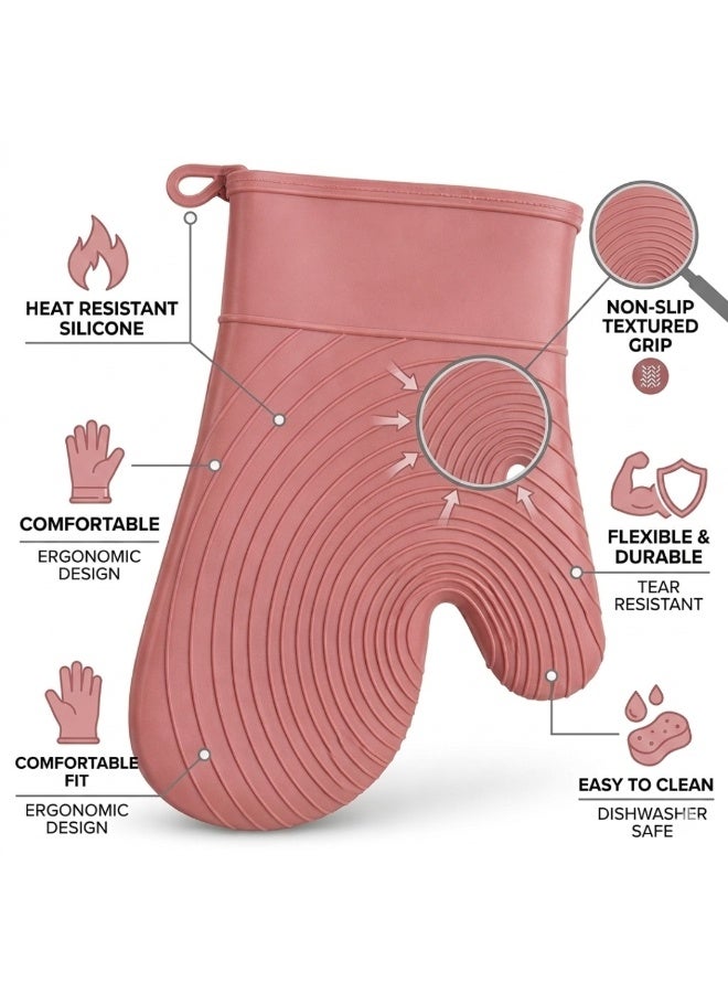 طلال قفاز فرن سيليكون مقاوم للحرارة - قفاز فرن ذو ملمس مانع للانزلاق للخبز والطهي - قفاز مطبخ مرن مقاوم للحرارة للأواني الساخنة والمقالي والشواء والاستخدام في الفرن - مريح وسهل التنظيف (متعدد الألوان) - Image 2