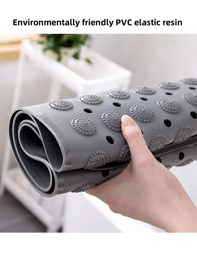 إتش كيو جيمنغ سجادة حوض استحمام غير قابلة للانزلاق مع أكواب شفط وفتحات تصريف، سجادة حمام مضادة للانزلاق، سجادة استحمام ناعمة قابلة للغسل في الغسالة، سجادة حمام مضادة للانزلاق لحوض الاستحمام للأطفال (36 × 71 سم، رمادي) - Image 3