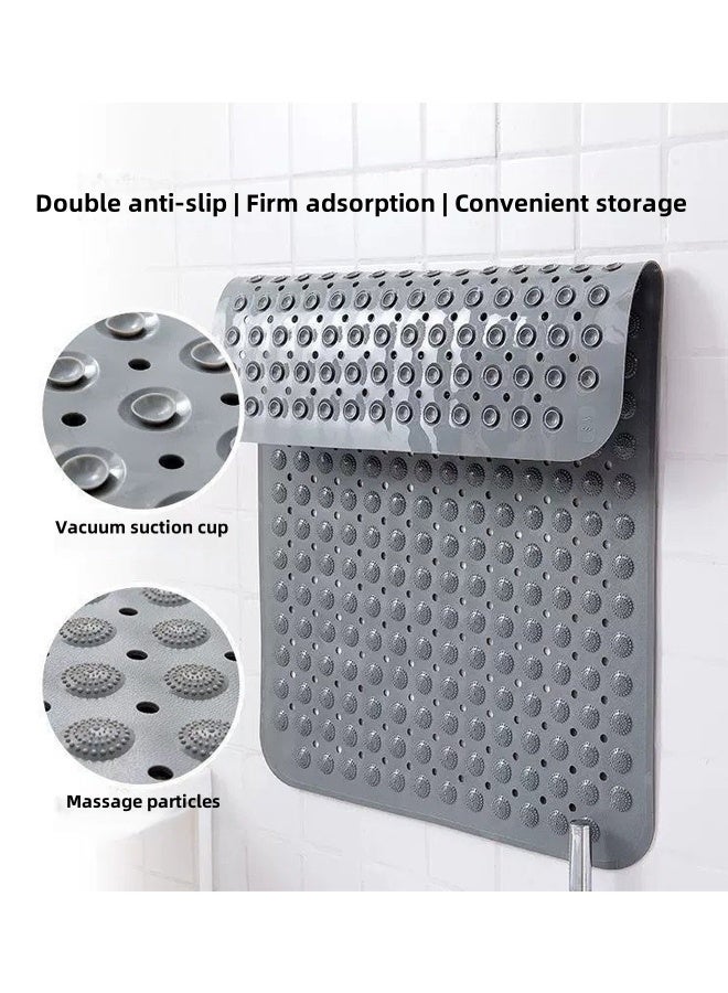 إتش كيو جيمنغ سجادة حوض استحمام غير قابلة للانزلاق مع أكواب شفط وفتحات تصريف، سجادة حمام مضادة للانزلاق، سجادة استحمام ناعمة قابلة للغسل في الغسالة، سجادة حمام مضادة للانزلاق لحوض الاستحمام للأطفال (36 × 71 سم، رمادي) - Image 2