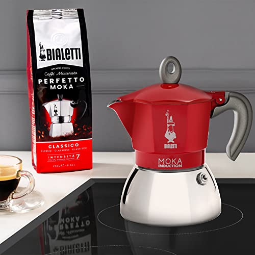 BIALeTTI صانعة القهوة بيالتي موكا للحث الكهربائي - حمراء 2 كوب / 2.8 أونصة من الإسبريسو، وعاء موكا من الألمنيوم متوافق مع جميع أنواع المواقد، تصميم إيطالي كلاسيكي، صانعة قهوة متينة بمقبض مريح - Image 3
