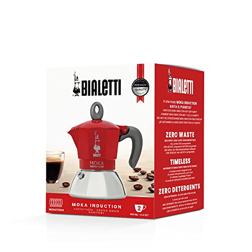 BIALeTTI صانعة القهوة بيالتي موكا للحث الكهربائي - حمراء 2 كوب / 2.8 أونصة من الإسبريسو، وعاء موكا من الألمنيوم متوافق مع جميع أنواع المواقد، تصميم إيطالي كلاسيكي، صانعة قهوة متينة بمقبض مريح - Image 5