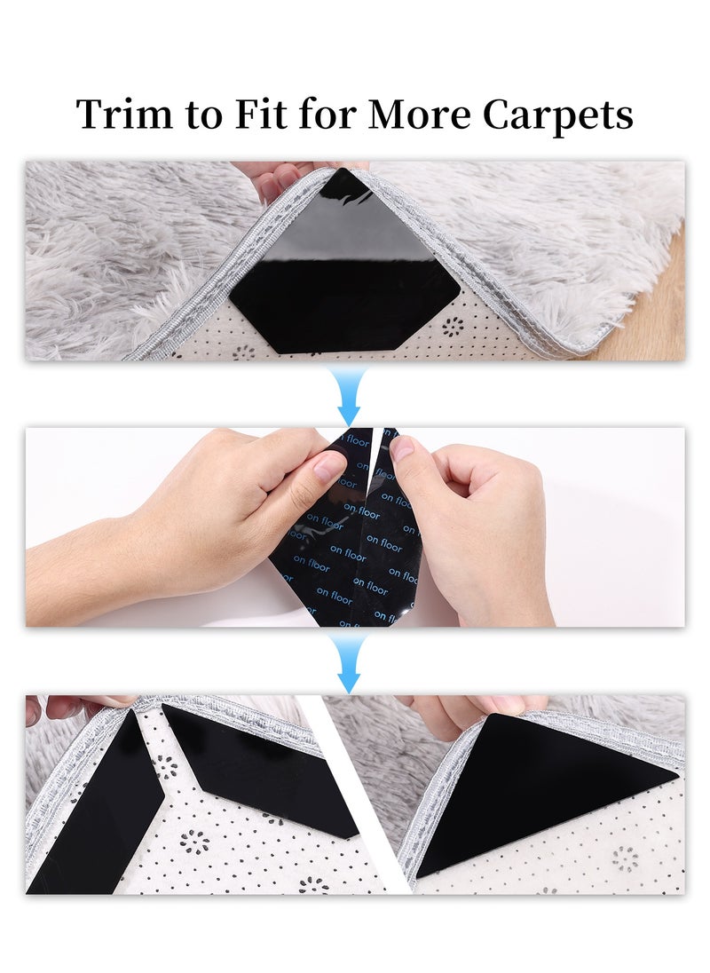 KADRAMA 8 Pcs 2 in 1 Upgrade Grippers for Rugs Carpet Fixed Stickers Non Slip Rug Pads Reusable and Washable (Black-8.9*8.9cm)  - Image 2