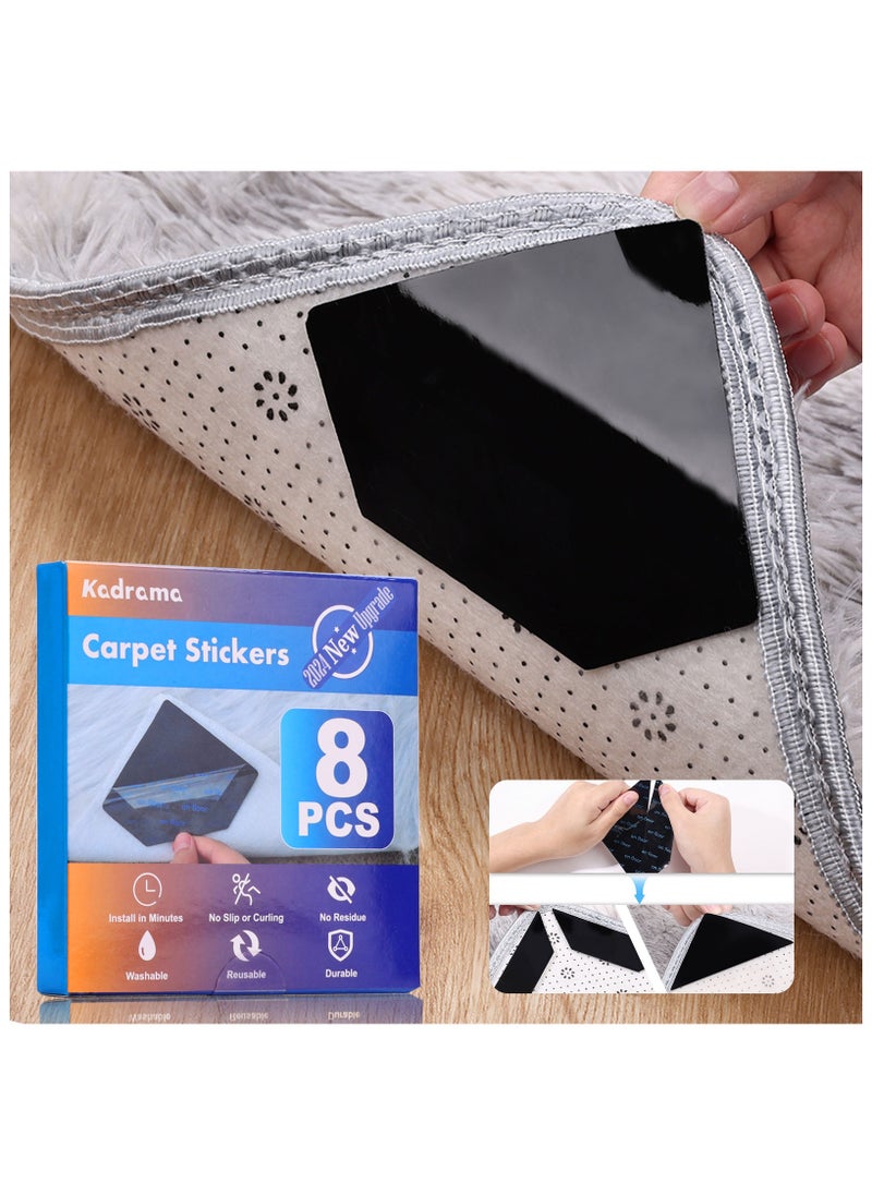 KADRAMA 8 Pcs 2 in 1 Upgrade Grippers for Rugs Carpet Fixed Stickers Non Slip Rug Pads Reusable and Washable (Black-8.9*8.9cm)  - Image 1