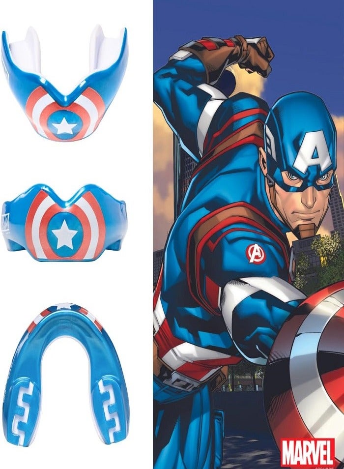 مارفل واقي فم رياضي من كابتن أمريكا لتقويم الأسنان، واقي لثة قابل لإعادة التشكيل بمقاس واحد مع جراب للملاكمة، وفنون القتال المختلطة، والرجبي، وفنون الدفاع عن النفس، والجودو، وجميع رياضات التلامس الجسدي - Image 3