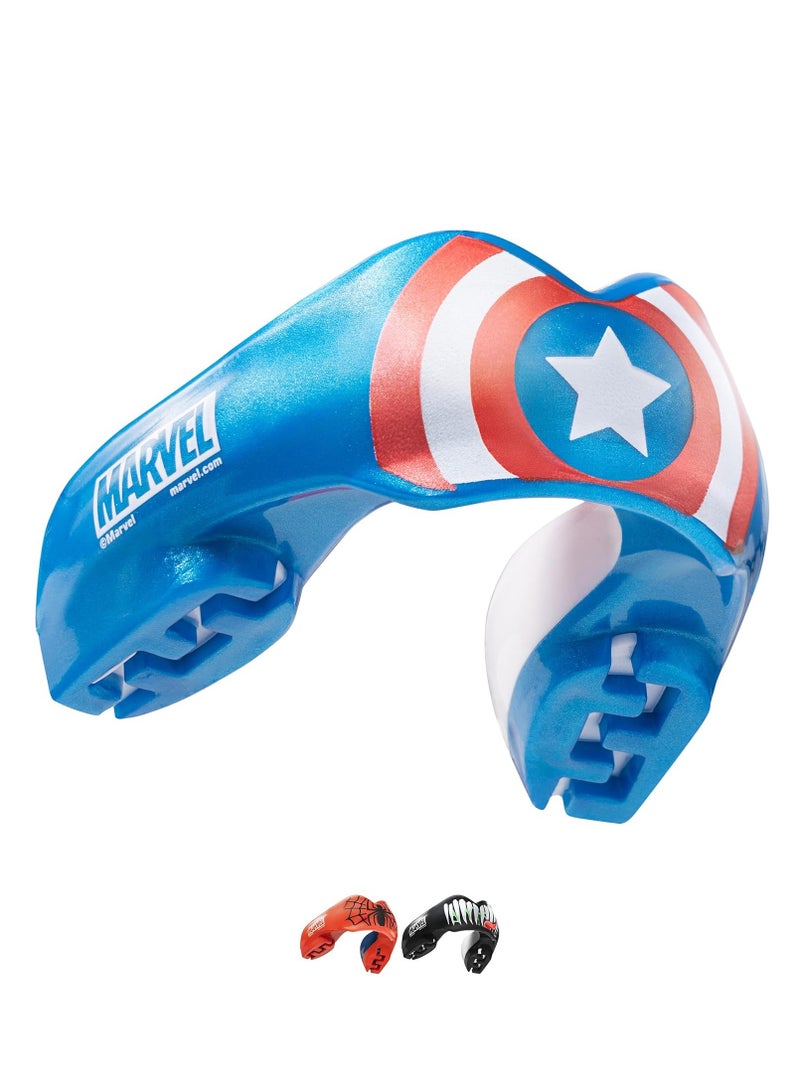 مارفل واقي فم رياضي من كابتن أمريكا لتقويم الأسنان، واقي لثة قابل لإعادة التشكيل بمقاس واحد مع جراب للملاكمة، وفنون القتال المختلطة، والرجبي، وفنون الدفاع عن النفس، والجودو، وجميع رياضات التلامس الجسدي - Image 1