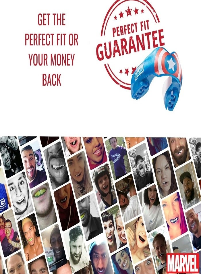 مارفل واقي فم رياضي من كابتن أمريكا لتقويم الأسنان، واقي لثة قابل لإعادة التشكيل بمقاس واحد مع جراب للملاكمة، وفنون القتال المختلطة، والرجبي، وفنون الدفاع عن النفس، والجودو، وجميع رياضات التلامس الجسدي - Image 5