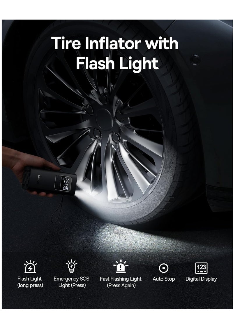 Baseus - Cordless Tire Inflator 150PSI Portable Air Compressor, 4000mAh Rechargeable Battery, Fast Inflation Pump with Digital LED Display, Auto Shut-Off, USB-C, 4 Preset Modes, for Car, Bike, Motorcycle, Balls, 17-Cylinder Motor, LED Light, 12 Safety Protections - Image 1