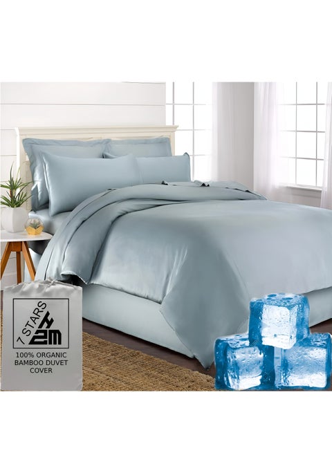 Bamboo Duvet Cover King Size 240x220 cm With Button Closing and Corner Ties 400TC Cool, Anti-Allergic, Soft and Silky – Sky Blue