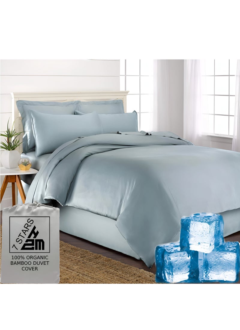 Bamboo Duvet Cover King Size 240x220 cm With Button Closing and Corner Ties 400TC Cool, Anti-Allergic, Soft and Silky – Sky Blue