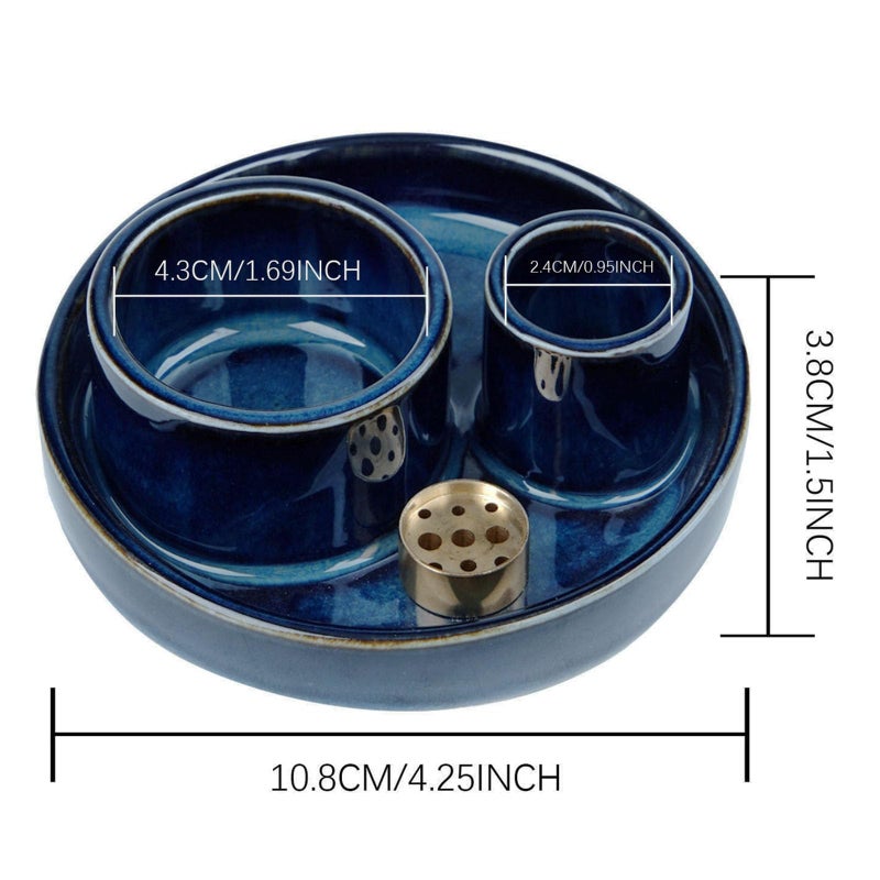 Fancy Lemon 4 in 1 Incense Holder, Ceramic Incense Stick and Palo Santo Holder,Sage Holder for Burning- 4.25" Ceramic Ash Catcher Tray for Meditation and Yoga Room (Blue) - Image 3