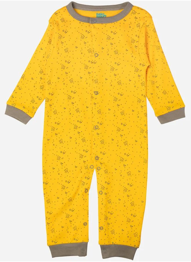 Babies Basic Printed Cotton Long Sleeves Sleepsuit