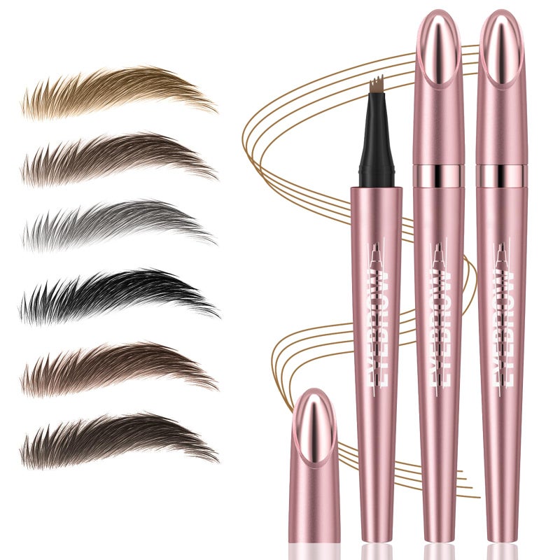 LOKFAR 2Pcs Microblading Eyebrow Pen, Long-Lasting Waterproof Eyebrow Pencil with 4-Fork-Tip for 3D Realistic Brow, Easily Create Natural Hair-Like Brow Last All-Day, Eye Brow Pencils for Women -Light Brown - Image 1