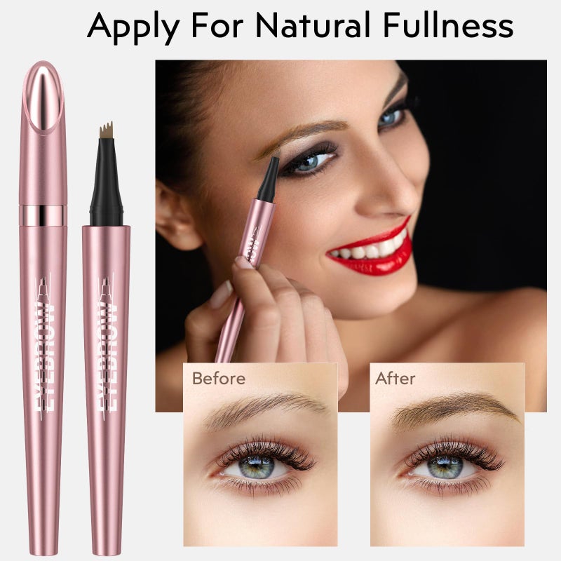 LOKFAR 2Pcs Microblading Eyebrow Pen, Long-Lasting Waterproof Eyebrow Pencil with 4-Fork-Tip for 3D Realistic Brow, Easily Create Natural Hair-Like Brow Last All-Day, Eye Brow Pencils for Women -Light Brown - Image 4