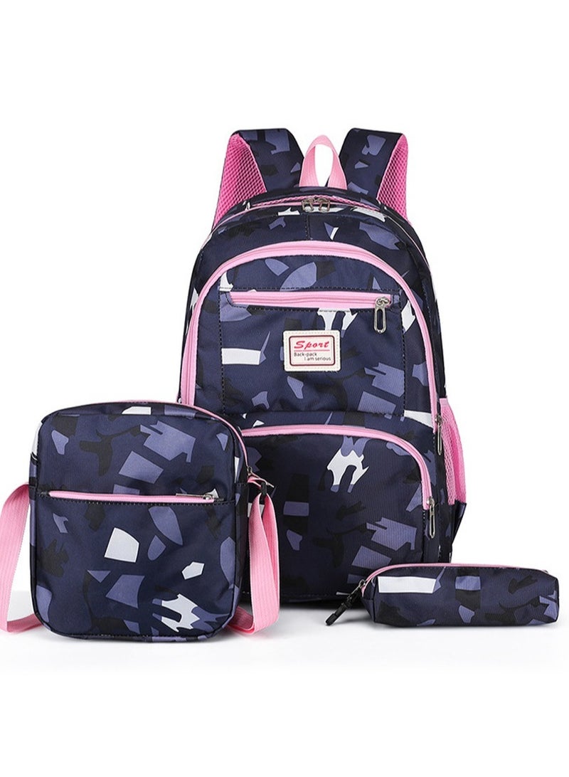 Joychic طقم حقيبة ظهر مدرسية كبيرة السعة مقاومة للماء من النايلون 3 قطع مع جيب أمامي للفتيات طلاب المرحلة المتوسطة والثانوية - Image 1