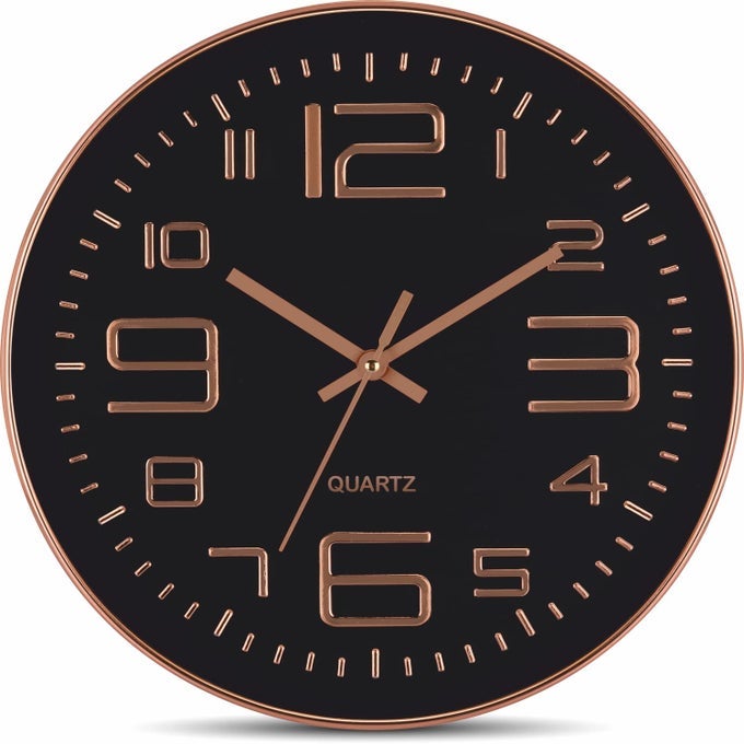 WALL CLOCK 12 INCH SILENT MUTE WALL CLOCKS BATTERY OPERATED NONTICKING QUIET DECORATIVE WALL CLOCKS FOR HOME OFFICE KITCHEN BEDROOM LIVING ROOM BLACK ROSE GOLD