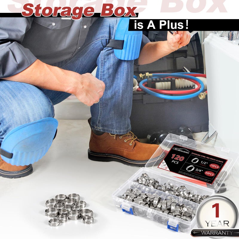 120 قطعة 1/2 بوصة 3/4 بوصة من Pex Clinch Clamps Kit Premium 304 الفولاذ المقاوم للصدأ Pex Clamps Pex Clamp Rings Rings Pinch Clamps لأنابيب Pex وصلات تركيب الأنابيب بواسطة Hydencamm - Image 4