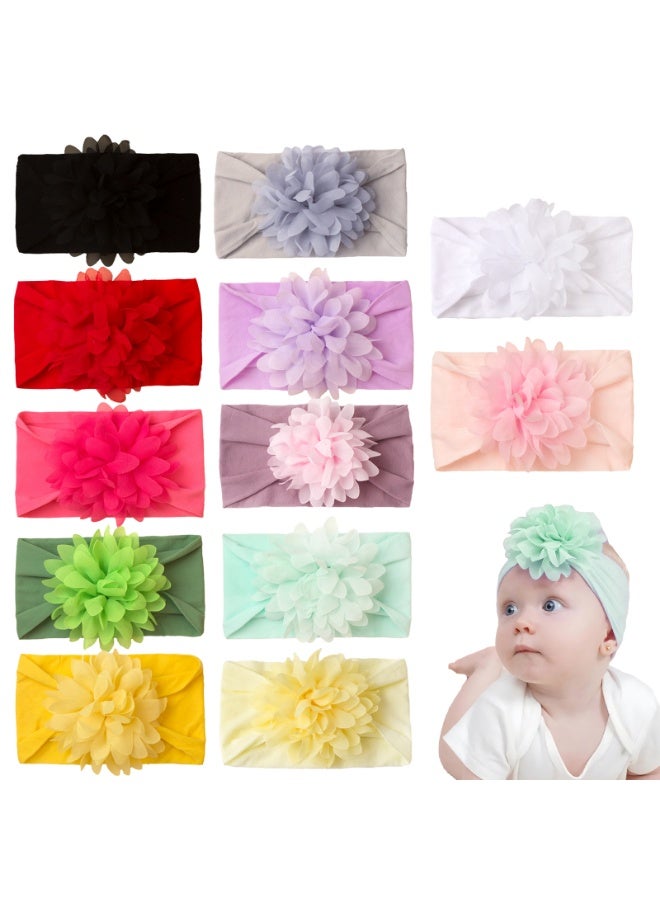 12 قطعة/طقم عصبة رأس زهور للأطفال حديثي الولادة للبنات عمامة مرنة للأطفال أقواس نايلون ناعمة للرأس - Image 1