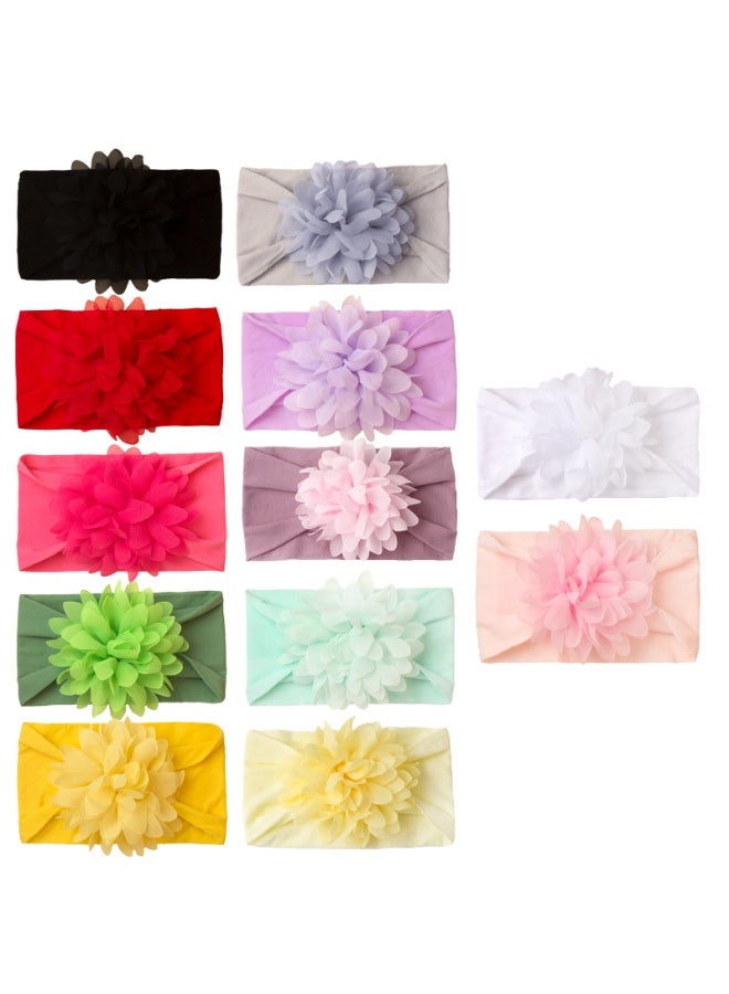 12 قطعة/طقم عصبة رأس زهور للأطفال حديثي الولادة للبنات عمامة مرنة للأطفال أقواس نايلون ناعمة للرأس - Image 2