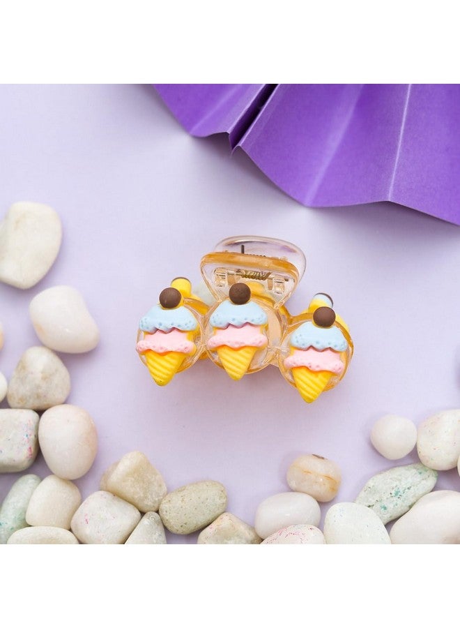 Yellow Bee Triple Ice Cream Cone Hair Claw Clip - Whimsical Pastel Dessert Design - Image 1
