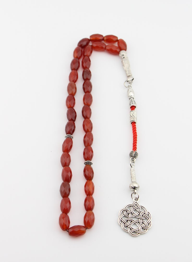 مجموعة كامين مسبحة من العقيق الأحمر المصقول (عقيق) / 33 حبة - Image 2