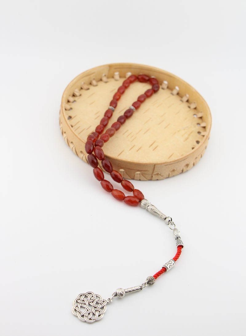 مجموعة كامين مسبحة من العقيق الأحمر المصقول (عقيق) / 33 حبة - Image 3