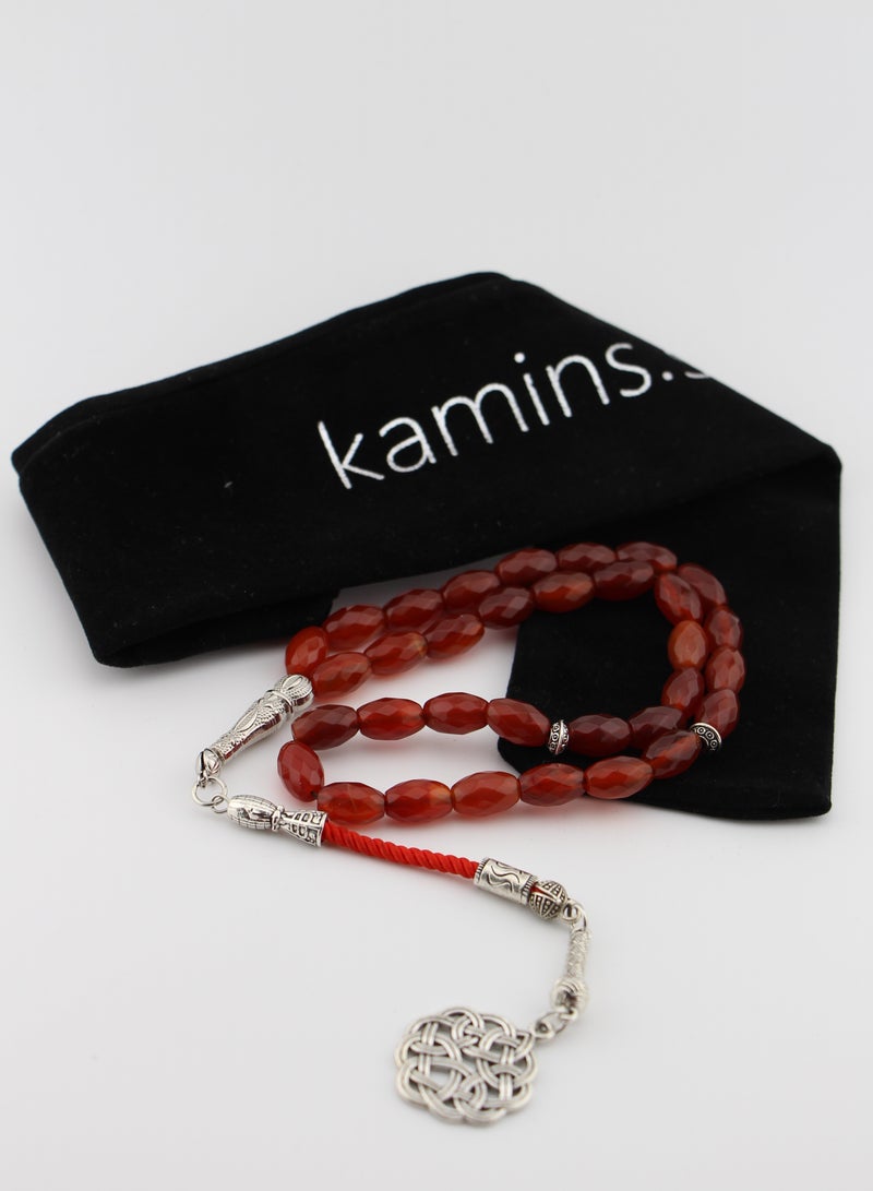 مجموعة كامين مسبحة من العقيق الأحمر المصقول (عقيق) / 33 حبة - Image 1