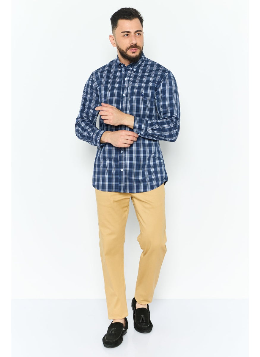 Tailorbyrd - Men Performance Fit Checkered Long Sleeves Casual Shirts, Navy Blue Combo - Image 1