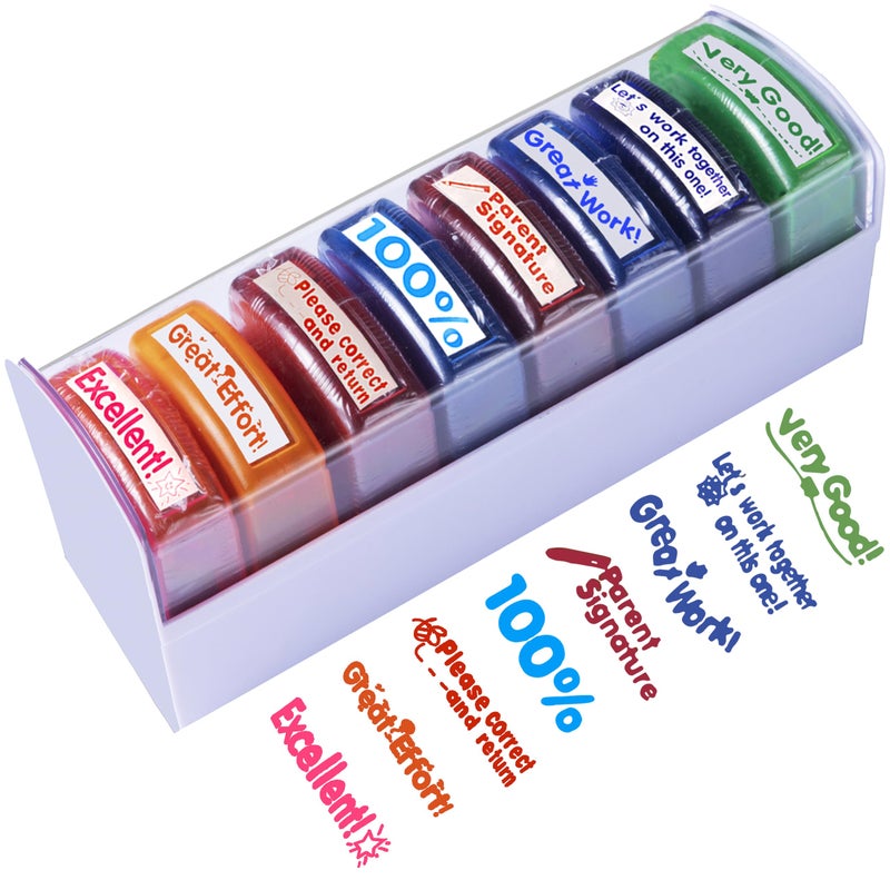 Tickselect Teacher Stamps for Classroom Grading â€“ 8PCS Self-Inking Rectangular Teacher Stamp â€“ Colorful Stamps for Teachers with Motivational Messages â€“ Perfect Classroom Supplies & Gifts for Homeschool - Image 1